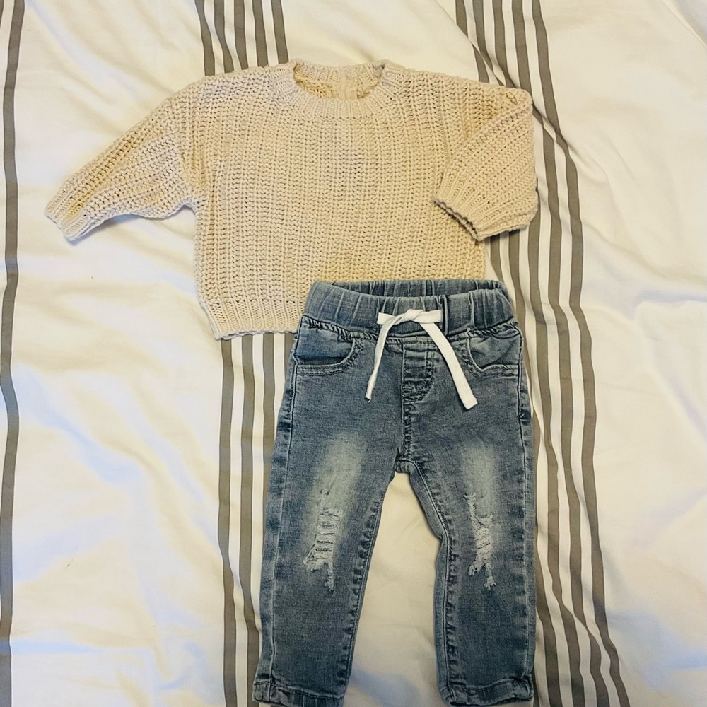 Cozy Knit Sweater and Denim Joggers Set